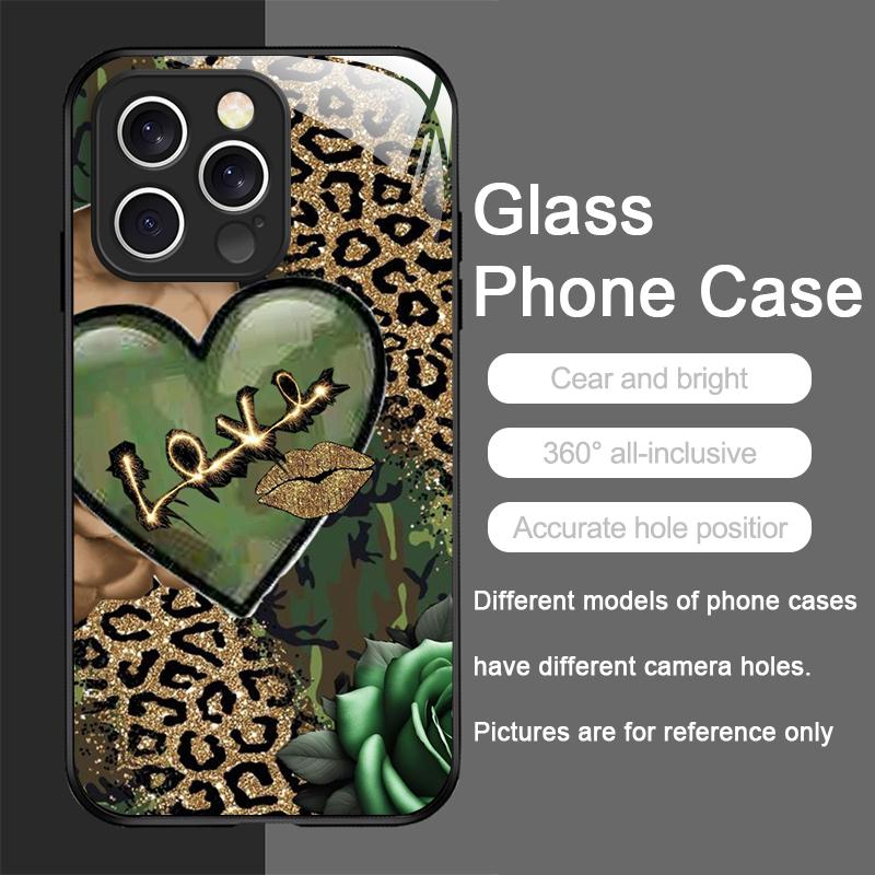

Artistic Leopard Print Cherry Red Lips Tempered Glass Phone Case for IPhone 16 Pro Max 15 14 13 12 Mini 11 XS XR 7 8 Plus Cover iPhone 16 Pro