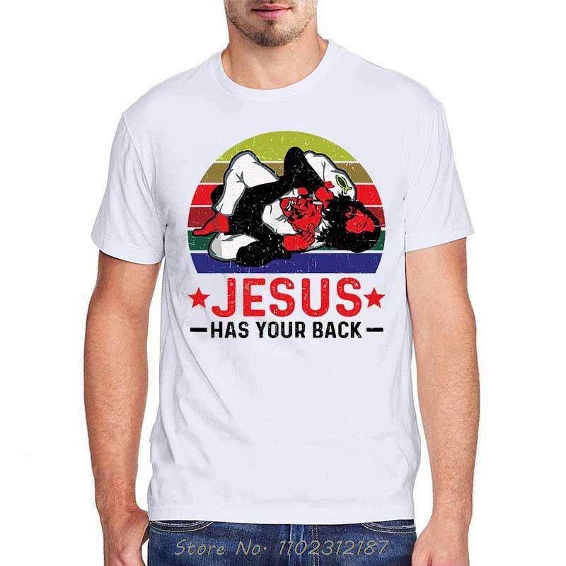 Men Jesus Has Your Back Jiu Jitsu Vintage Christian T-shirt Cotton Tops Kawaii Oversized T Shirt Harajuku Oversize Streetwear