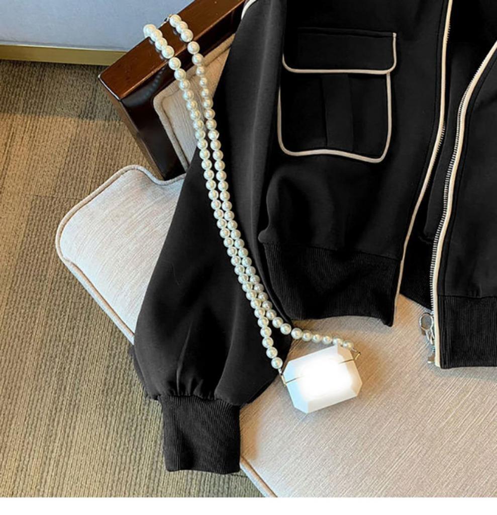 Women's 2024 Spring/Autumn Petite Casual Hoodie Jacket - Thickened Short Baseball Style