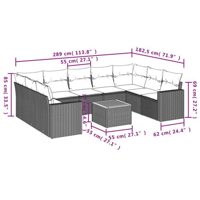 VidaXL Garden Lounge Set with Cushions 10 Pcs, Patio Sofas, Patio Furniture Set, Outdoor Furniture, Black 3256594