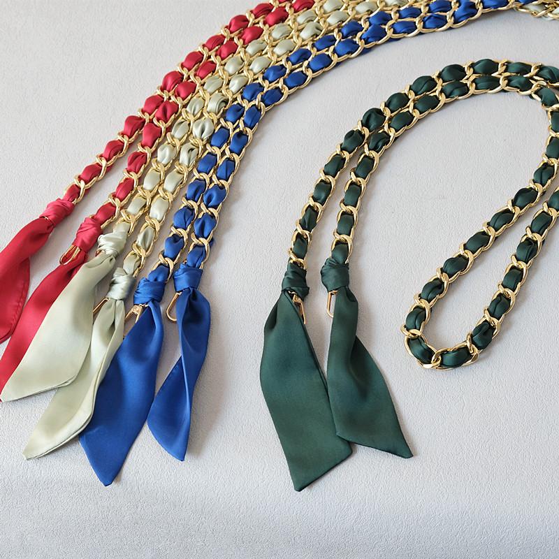 New Fashion Spring Woman Handbag Accessory Chains Detachable Long Cross Body Solid Cute Silk Strap Women Luxury Chain Bag Handles