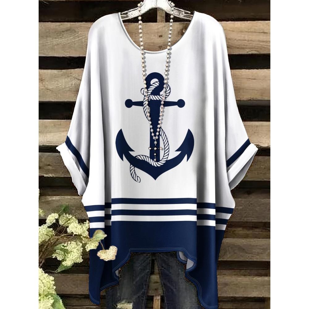 Camiseta Nueva de Verano Llimit para Mujer Elegante Vacaciones Gráfico Geométrico Simple Manga Corta Camiseta Moda Callejera Cuello Redondo Ropa de Mujer