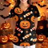 Loose Fit V Neck Short Sleeve Halloween Print Medical Scrub Top with Pockets for Women Comfortable Workwear for Healthcare Professionals