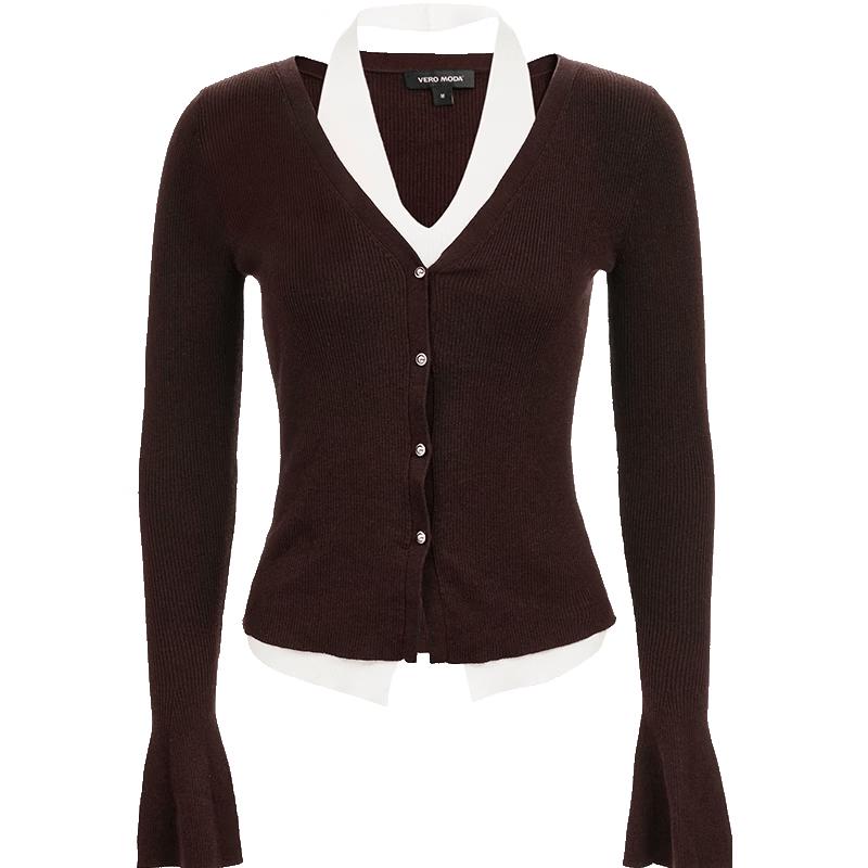 VEROMODA Women s Color Block Halter Bell Sleeve Wool Blend Sweater L