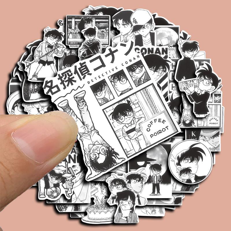 Black and White Conan DIY Sticker Pack - 60 Sheets of Japanese Manga Kudo Shinichi Decorations