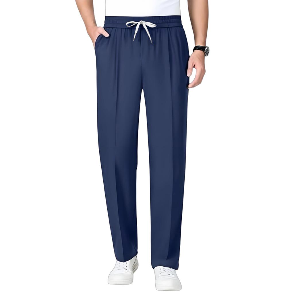Men’s Straight Leg Casual Pants with Elastic Waistband and Pockets Drawstring Waist Lightweight Athletic Trousers for Everyday Wear