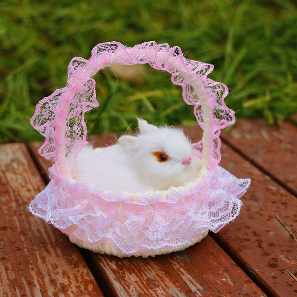 Miniatures Plush Bunny Toy Figurines Plush Sleeping Cats Simulation Rabbits Toy  Car Ornaments