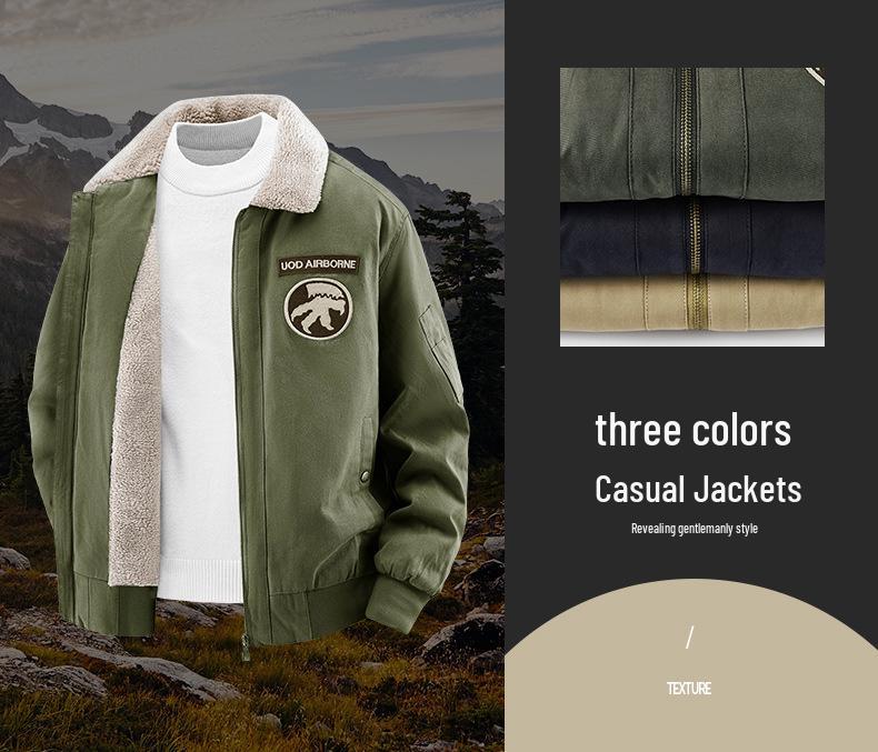 2025 Autumn/Winter Men's Plus Velvet Washed Cotton Jacket - Classic Casual Outdoor Cold-Weather Protection