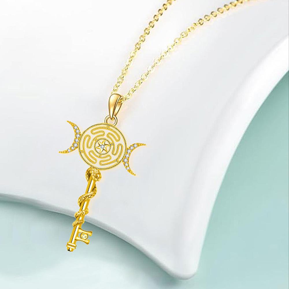 Original Hexen Hekate Rad Anhänger Halskette Thai Silber Schlange Schlüssel Dreifache Mondgöttin Kette Halsketten Wicca Magie Schmuck