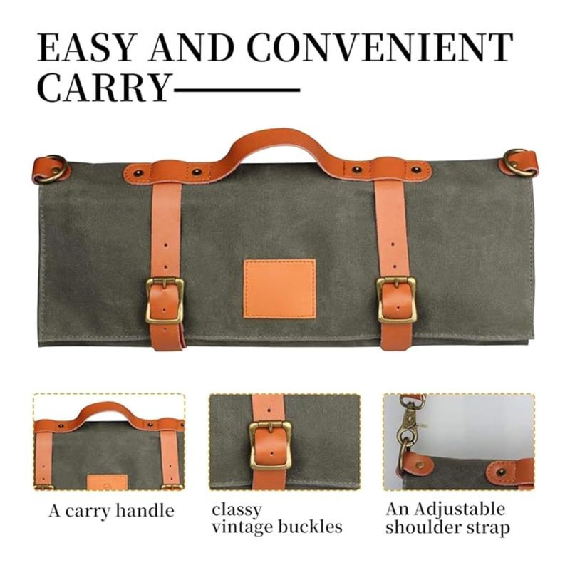 Stylish and Practical Cooking Tool Bag Canvas Chefs Tool Roll Pouches for Pastry Chefs BBQ Lover and Culinary Students