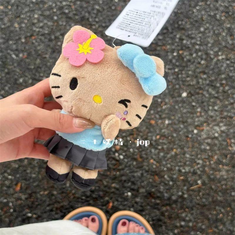 Japanese Sanrio Hawaii Black Skin Hello Kitty Plush Toy Cute Bag Pendant Decoration Cartoon Keychain Ornament Gift Friends
