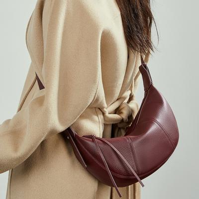 Top Layer Cowhide Women's Bag Large Capacity New Style Horn Bag Niche Single Shoulder Underarm Crossbody Bag Genuine Leather Commuter Dumpling Bag