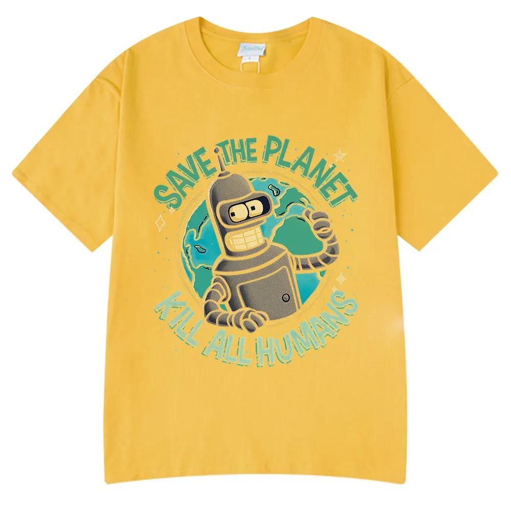 Nuevas Camisetas Divertidas de Moda Caliente Salva el Planeta Mata a Todos los Humanos Estampado de Robot para Hombre y Mujer Manga Corta Algodón Oversize