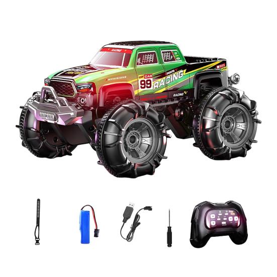 Remote Control Amphibious Off-road Car with LED Light 4WD Kids Electric 2.4GHz RC Stunt Truck Rechargeable Toddlers All-terrain Crawler Vehicle Toy