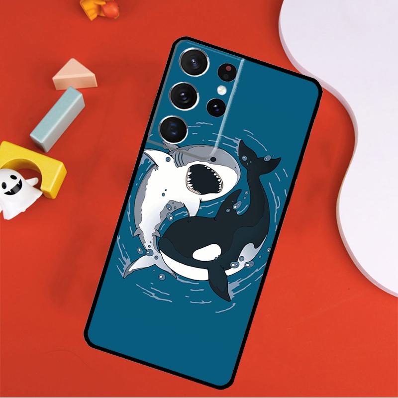 Shark and Killer Whale Phone Case For Samsung Galaxy S25 Ultra S9 S10 S20 S21 FE S22 S23 S24 Plus S24 Ultra Cover