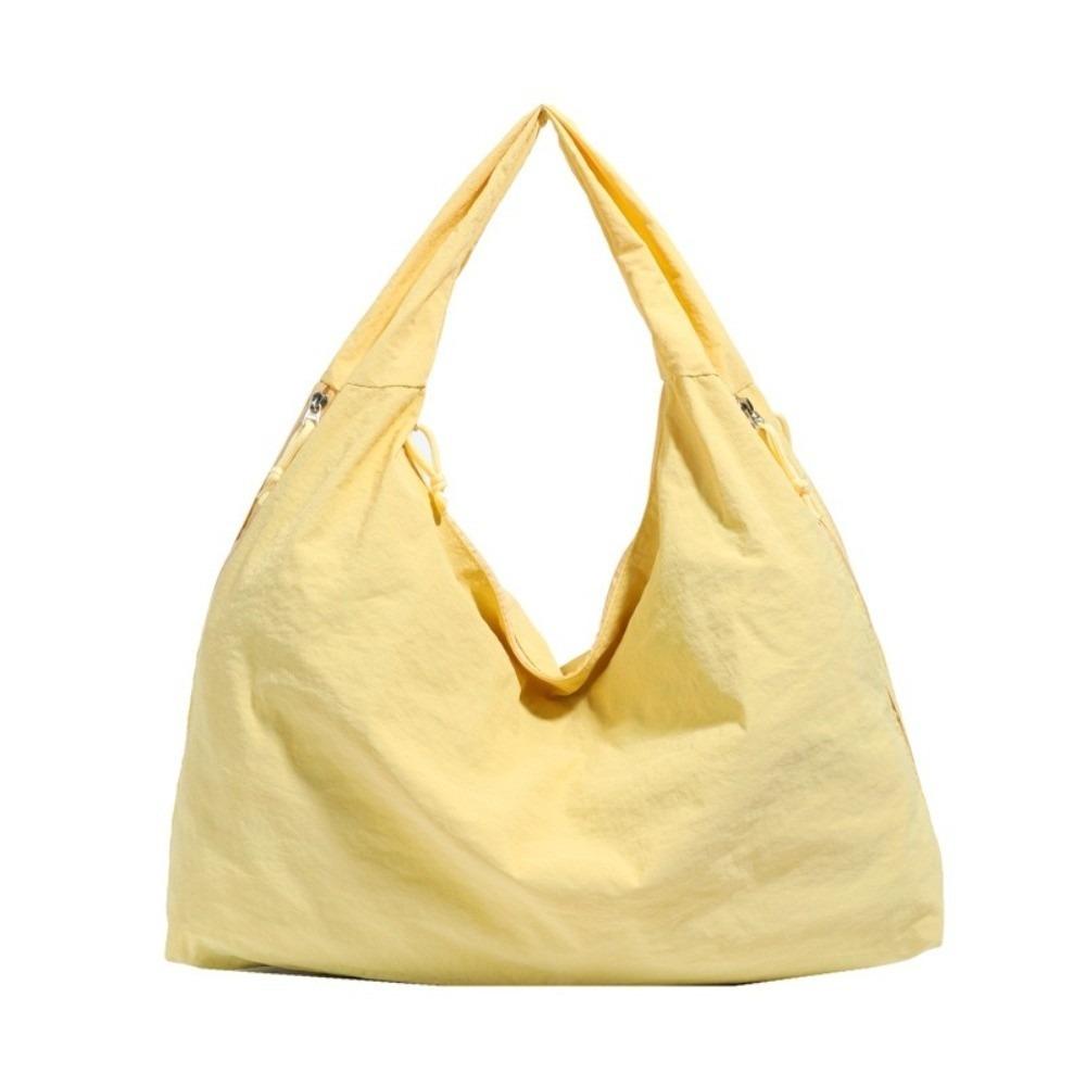 New Nylon Shoulder Tote Bag Waterproof Large Capacity Underarm Bag Solid Color Zipper Closure Shopping Bag for Women Girls