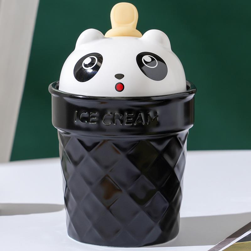 Ice Cream Cartoon Panda Cute Ceramic Cup Set Dustproof Cartoon Water Cup Opening Gifts