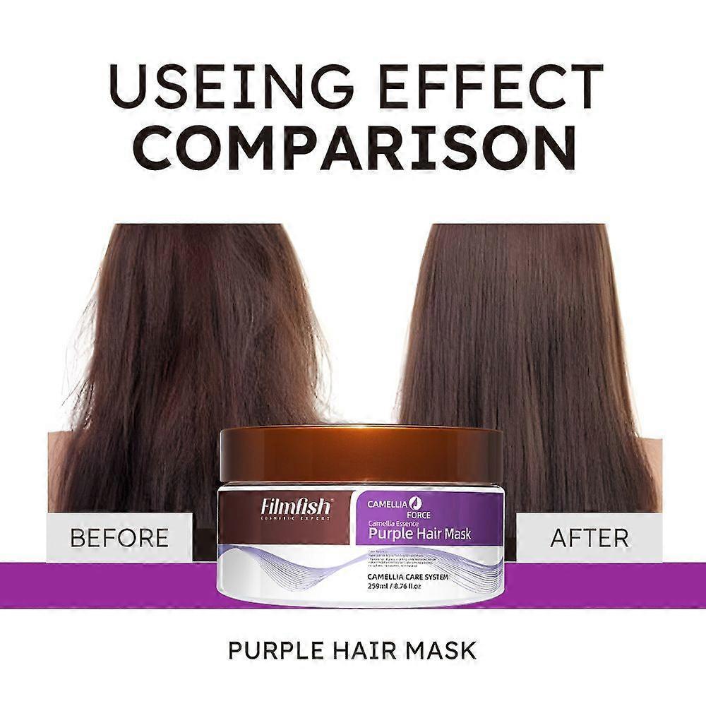 Purple Hair Mask, Purple Collagens Hair Mask, Long Lasting Hydrating Repair Deep Nourish Brighten Hair For Blonde, Platinum, White or Grey Hair, 259ml