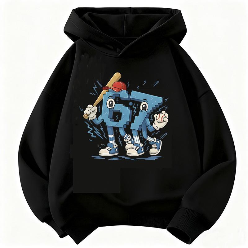Lustiges Sechs Sieben Italienisches Brainrot 67 Zahlen Grafikdruck Hoodie Junge/Mädchen Langarm Kinder Bequemes Sweatshirt.