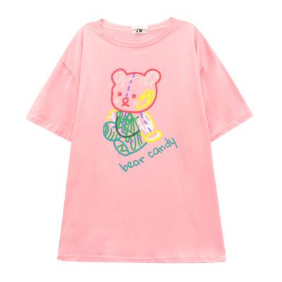Pink Bear Short-sleeved T-shirt Women's Summer New Clothes Student Korean Version Loose Half-sleeved Top Ins Tide