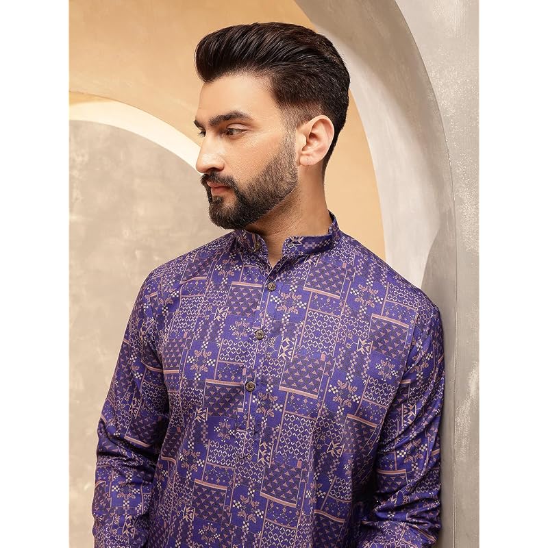 SOJANYA (Since 1958 Men' Cotton Linen Geometric Printed Only Long Kurta