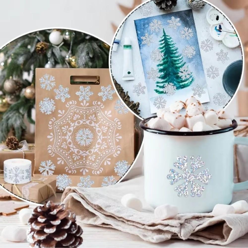 500pcs/roll Laser Type Christmas Stickers Decorative Paper Snowflake Snowflake Stickers Waterproof Reflective Labels