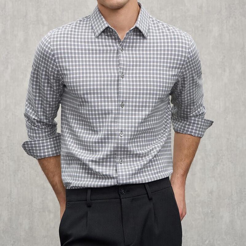 EMZ Men s Grey Plaid Long Sleeve Dress Shirt 3XL