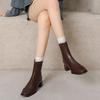 Krazing Pot Microfiber Autumn Winter Shoes Thick Med Heels Size 43 Chelsea Boots Apricot Zipper Ankle Boots