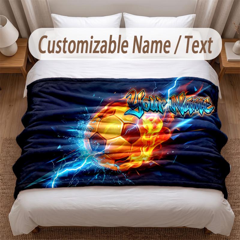 Soccer Theme Soft Blanket Personalized Custom Name Text Print Warm Blanket Home Sofa Bedroom Decor