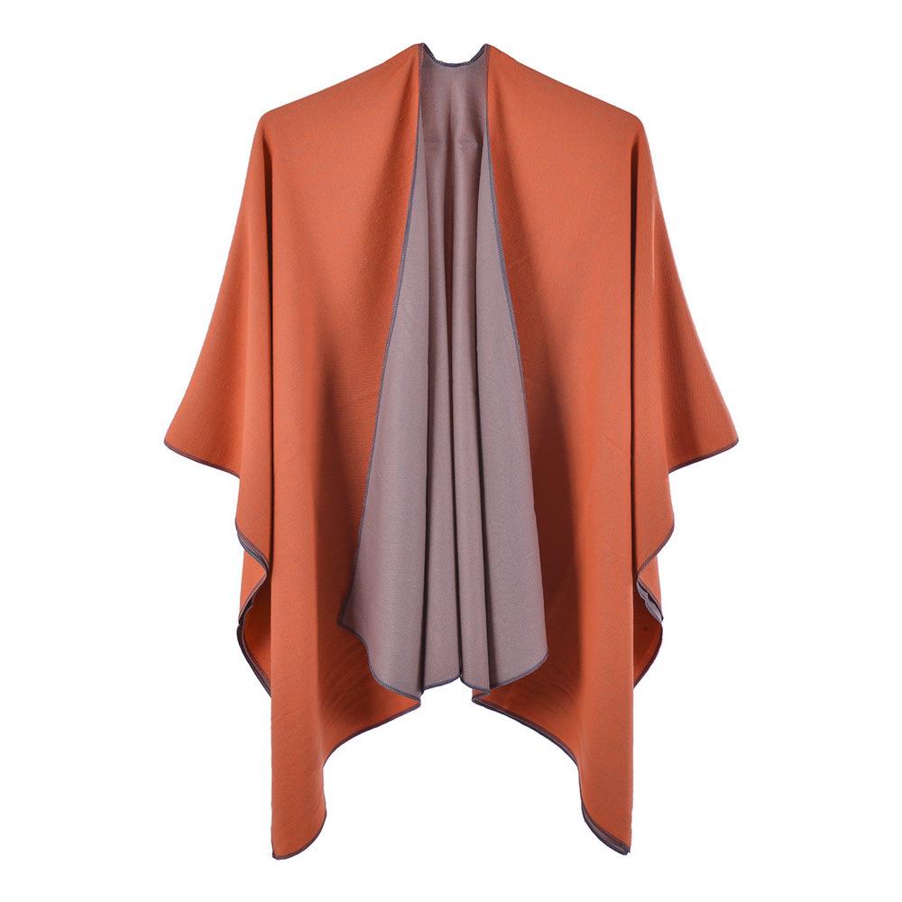 Reversible Cashmere-Feel Women's Poncho Shawl for Spring and Autumn