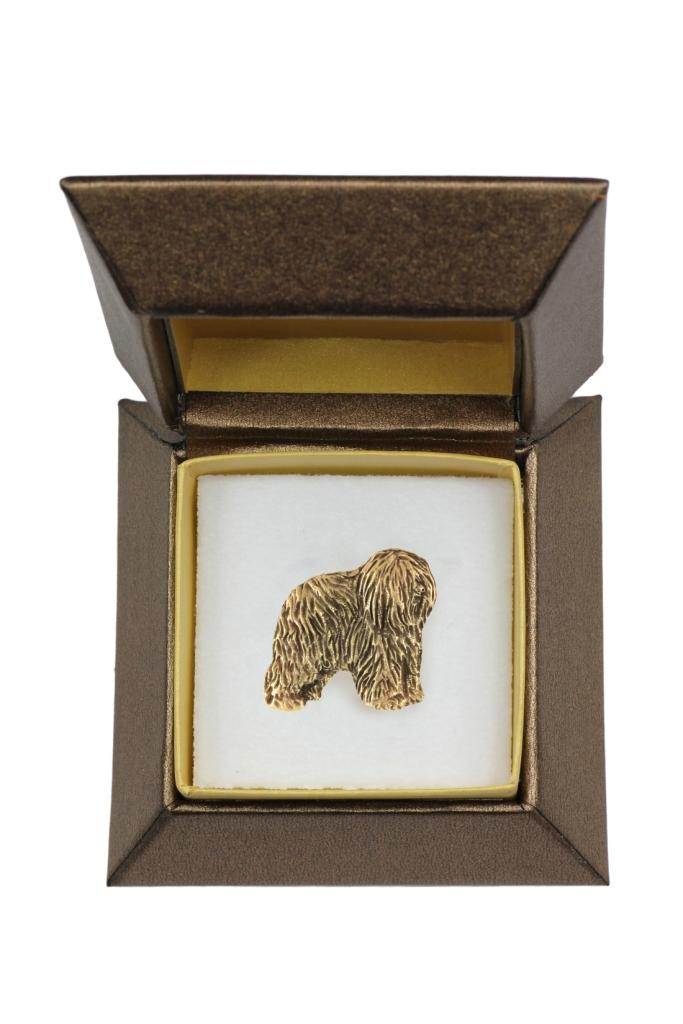 Polish Lowland Sheepdog, PON, Valee Sheepdog II - Dog brooch in decorative box, elegant gold-plated pin, Art-Dog brand jacket pin