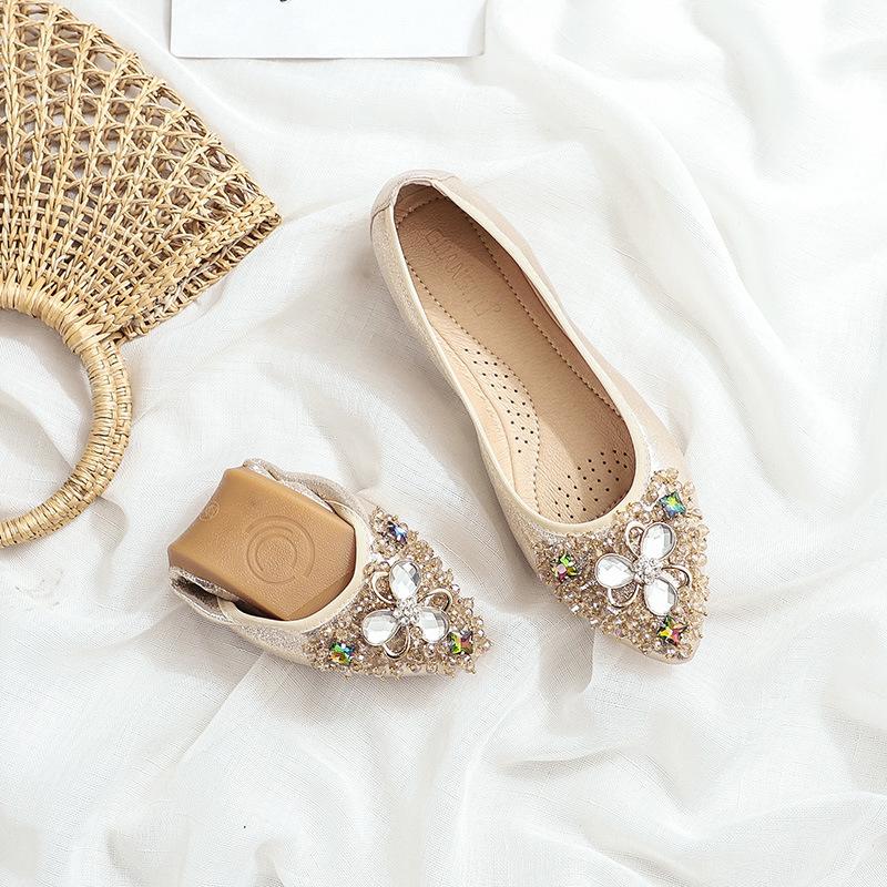 Rhinestone Soft-soled Women's Shoes, Which Can Be Rolled and Easily Carried, Ballet Flat Shoes