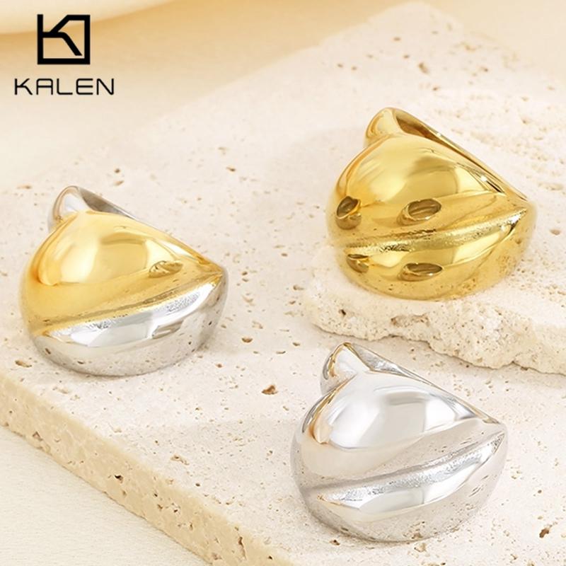 Kalen Shiny Gold Color Stainless Steel Ring Hip Hop Irregularly Chunky Anillos Larger Accessorise Trend Party Jewelry Gift 6-10#