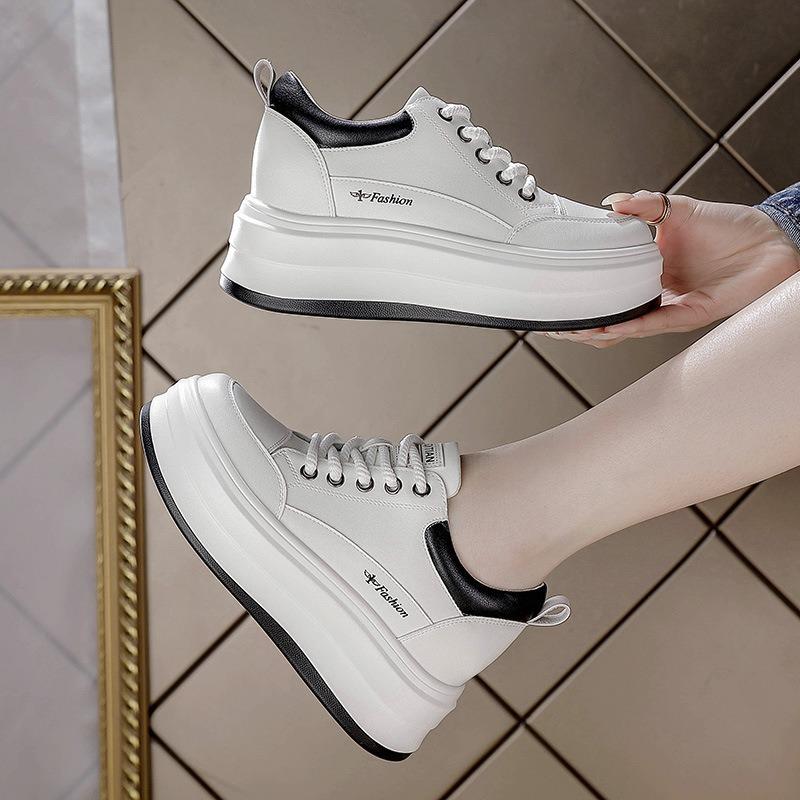 Spring and Autumn women's shoes new heightening thick-soled inner heightening heels casual small lace-up versatile single shoes