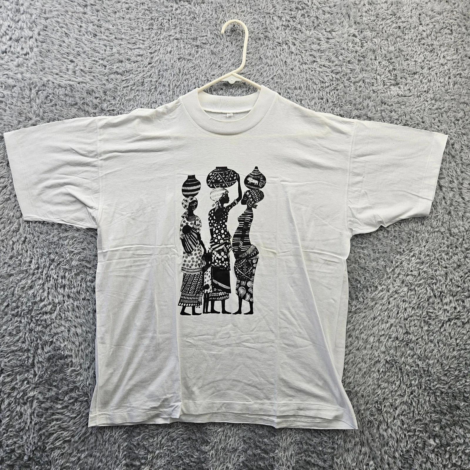 

Винтажная хлопковая футболка 100% Мужские футболки Топ Одиночный шов Африканские женщины Кувшины Коренное искусство XL *Дефект 4XL