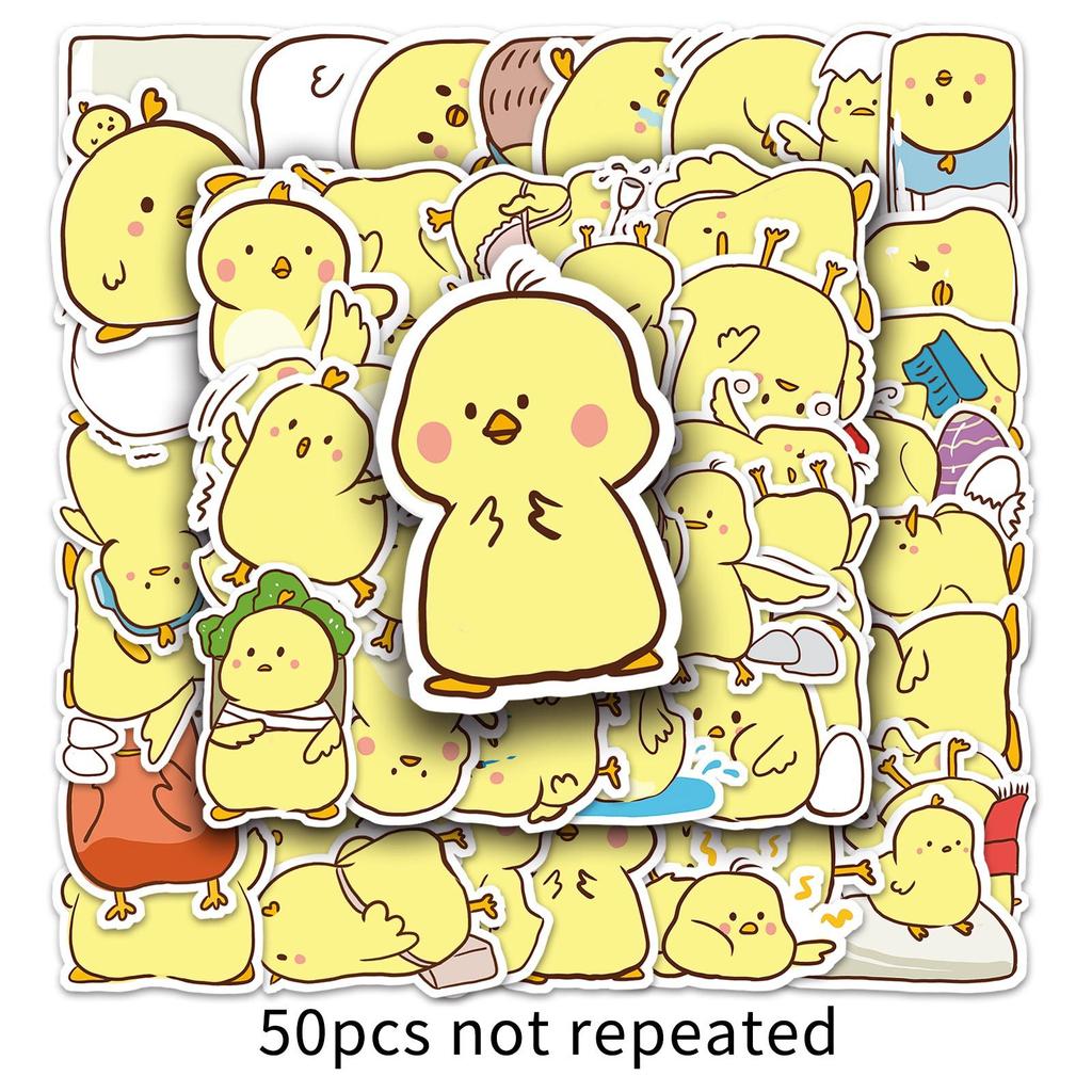 50 Pictures of Little Yellow Chicken Doodle Personality Cartoon Cute Hand-painted DIY Mobile Phone Case Suitcase Stickers Waterproof