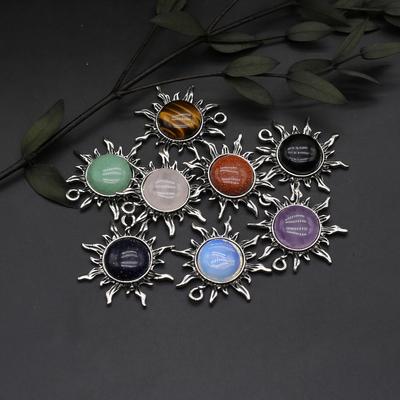 2 Stück kleiner Anhänger Naturstein Amethyst/Opal Sonnenförmiger Anhänger für Schmuckherstellung DIY Halskette Ohrringe Armband Zubehör
