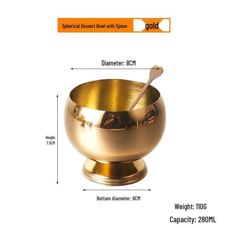ZISIZ Golden Stainless Steel High-Foot Dessert Bowl Set with Spoons