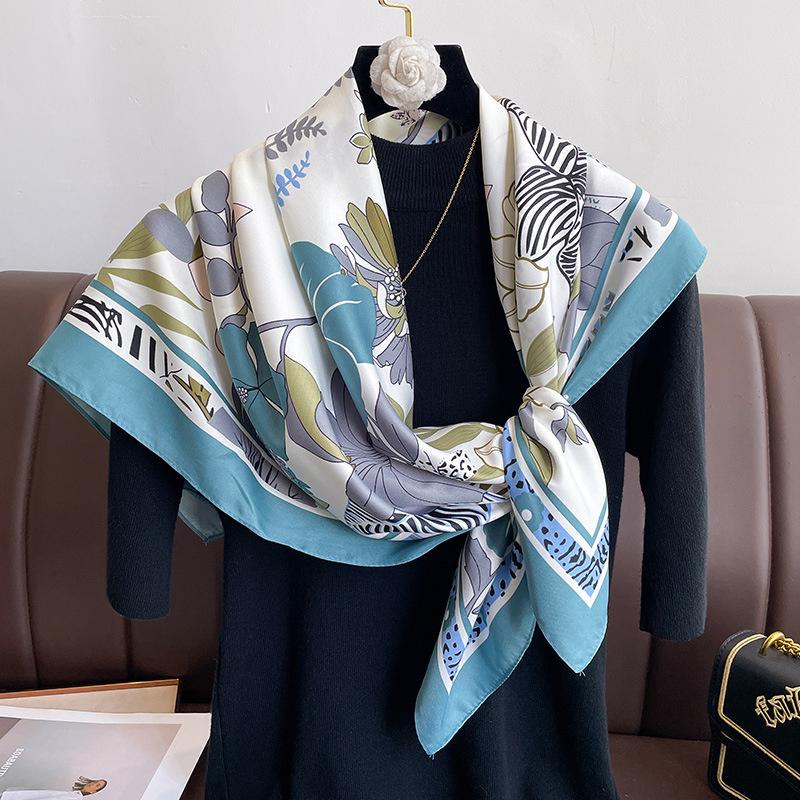 Silk Scarf 90x90cm Luxury Brand Twill Hair Print Head Large Handkerchief Hijab Shawl Women Bandanna Foulard Muffler Wrap