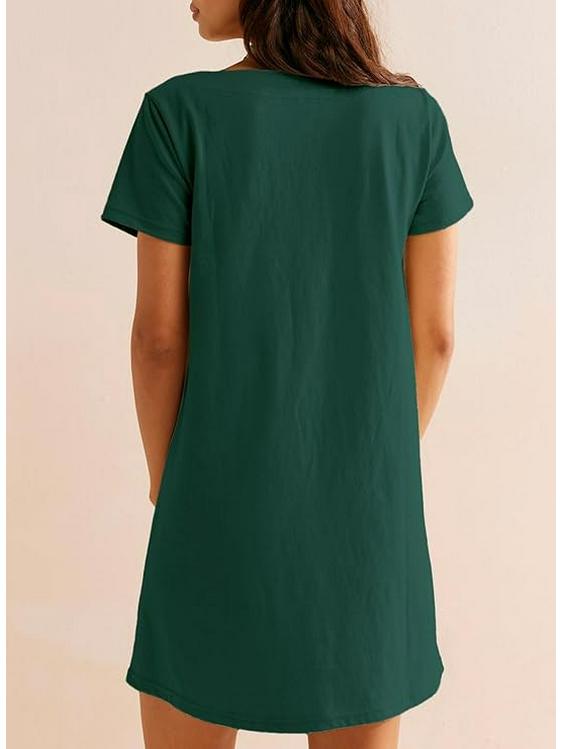 Quadratischer Ausschnitt Kurzarm Damen Freizeitkleid mit Taschen
