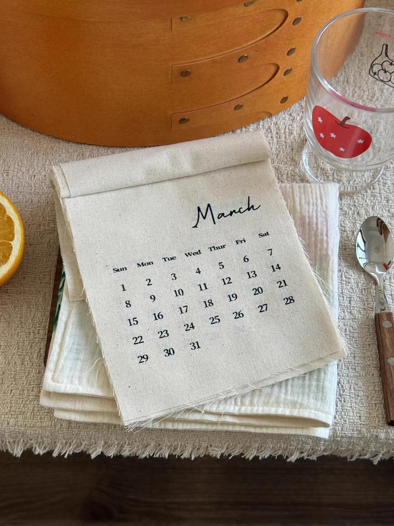 2026 Wall Calendar Cotton Cloth Decorative English Calendar Retro Style Office Living Room Home Decor for Popular Posing Prop