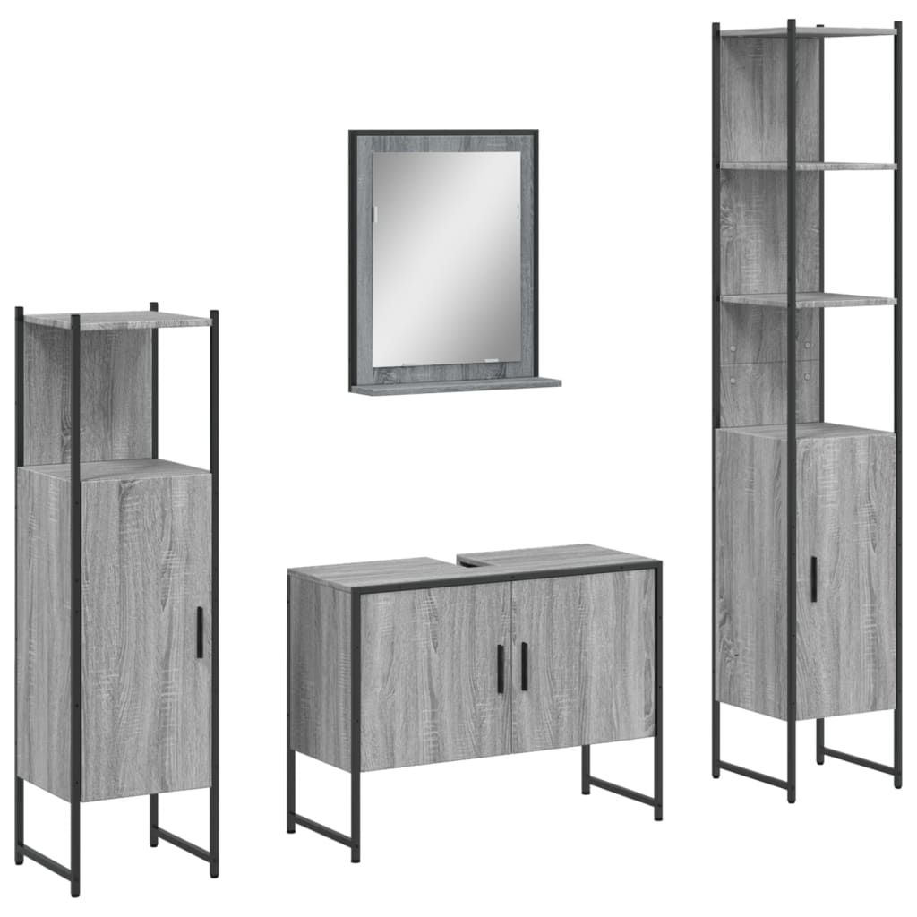 4 Piece Bathroom Furniture Set Grey Sonoma Particleboard