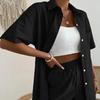 Women's Suit Short Sleeve Casual Elegant Green Soild Two Piece Set Women Outfit Shirt for Women