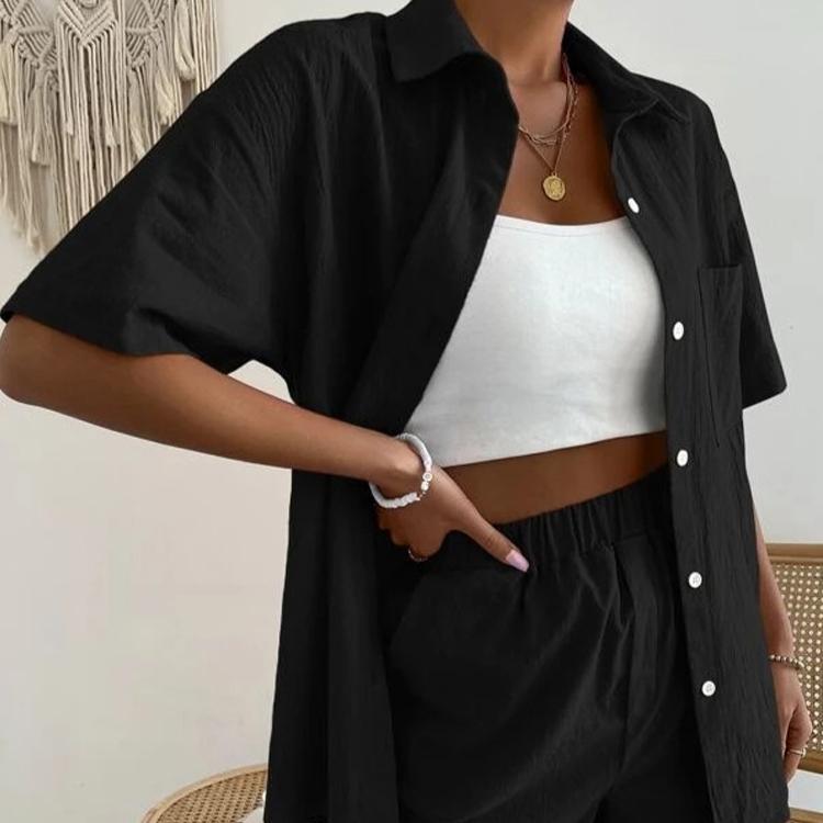 Women's Suit Short Sleeve Casual Elegant Green Soild Two Piece Set Women Outfit Shirt for Women