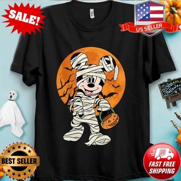 Disney Mickey Mouse and Friends Mummy Holding Pumpkin Halloween T-Shirt S-5XL 3XL