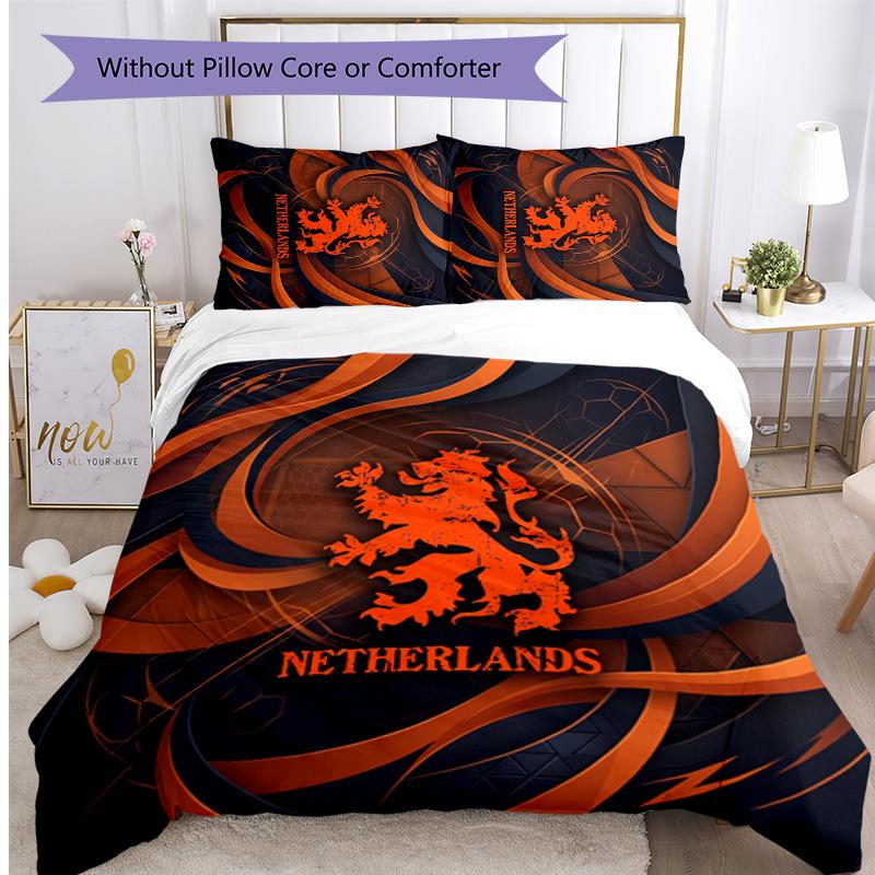 Netherlands Football Printed Bedding 3 Piece Set Cozy Breathable Bed Cover Set as Housewarming Holiday Gift