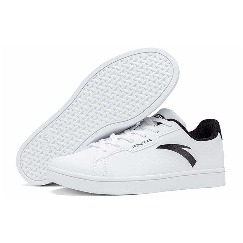 Anta Slip Resistant Abrasion Resistant Low top Skateboard Shoes Men's White Black Sneakers 912028003-3
