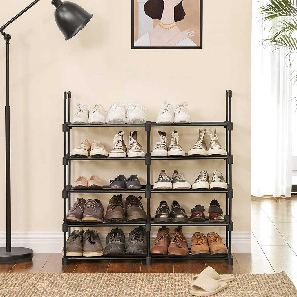 SONGMICS Schuhregal, 10-stöckiger Metall-Schuhaufbewahrungs-Organizer, Anpassbares Design, Metallrahmen, Platzsparendes Regal, für Ankleidezimmer, Flur