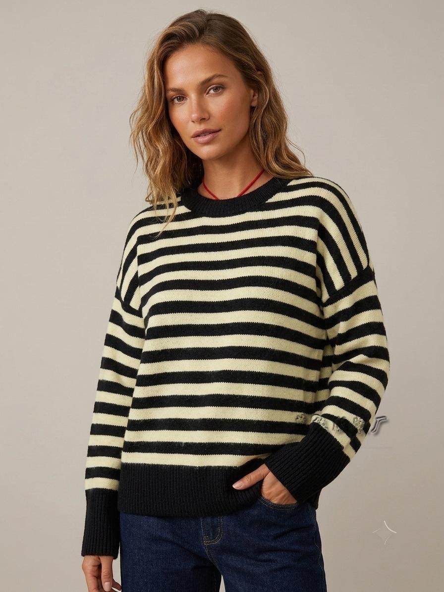 2026 autumn and winter new casual contrasting striped knitted sweater women s sweater women s top European beautiful women s sweater S