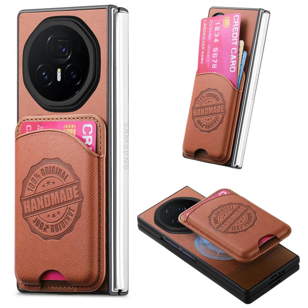 For Honor Magic V3 5G Case Compatible with MagSafe Denim Texture Leather Back Cover with Card Bag